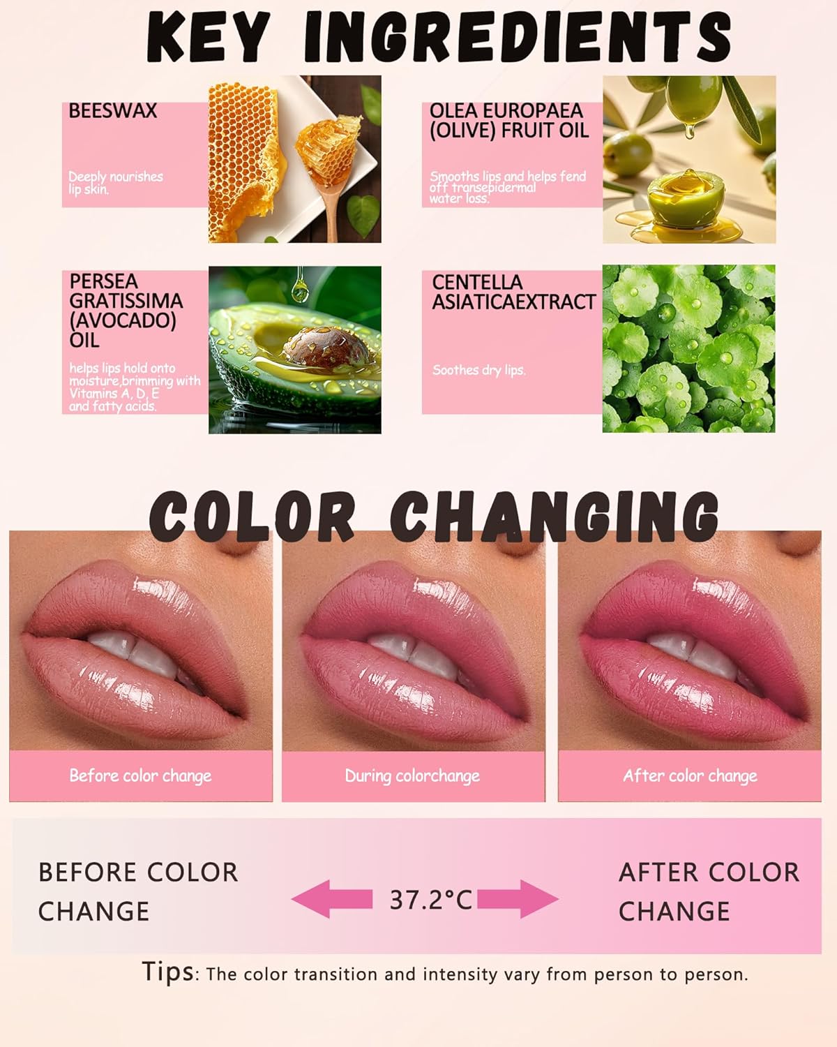 PH Color Changing Lipstick, Waterproof Temperature Color Change Lip Balm, Multi-Use Lip and Cheek