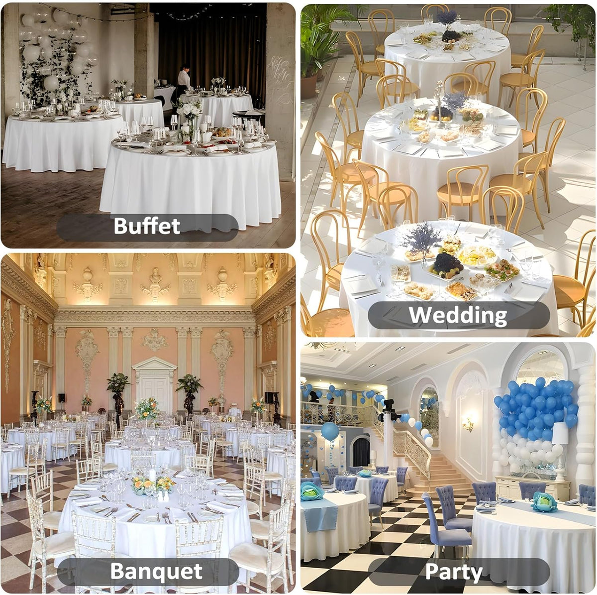 8 Pack White Round Tablecloth 108 Inch White Table Cloth Stain and Wrinkle Resistant Round White