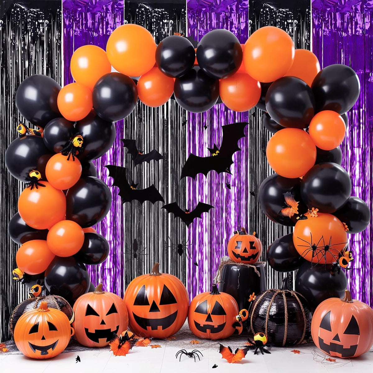 TONIFUL 2Pcs Black Purple Door Streamers,Photo Booth Backdrop Metallic Streamers Foil Fringe