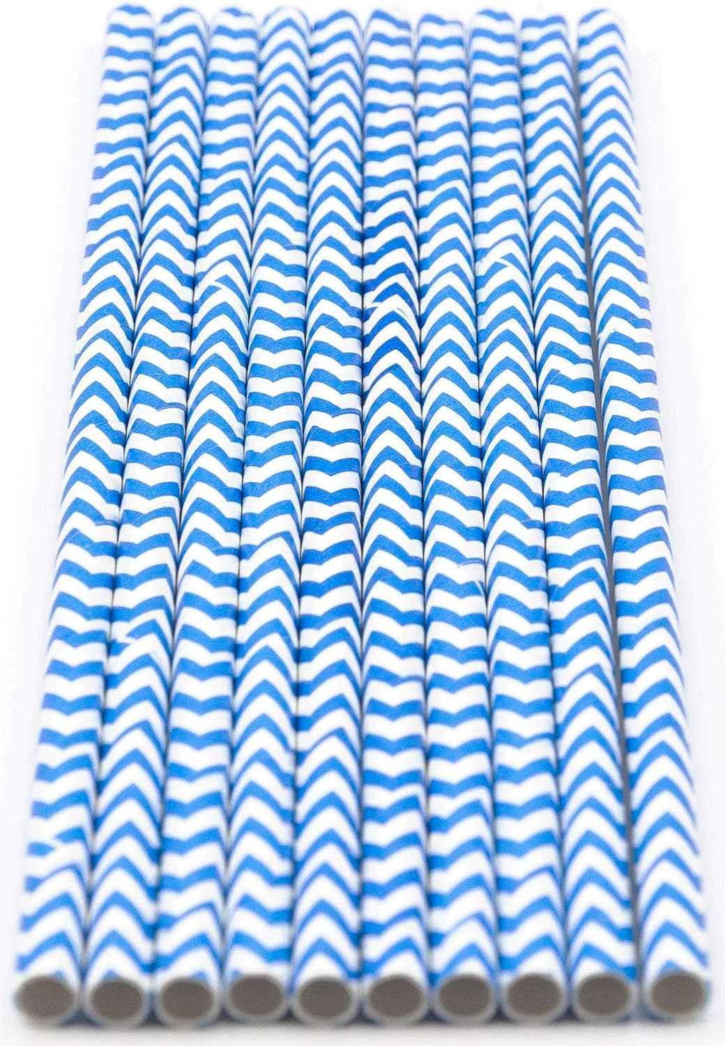 Pack of 150 Sky Blue Chevron Biodegradable 4-Ply Paper Drinking Straws (Compostable, Non-toxic