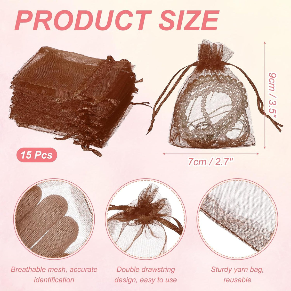 uxcell 50 Pcs Organza Gift Bags, 2.7x3.5 Inch Drawstring Pouches Jewelry Gift Bags, Small Wedding