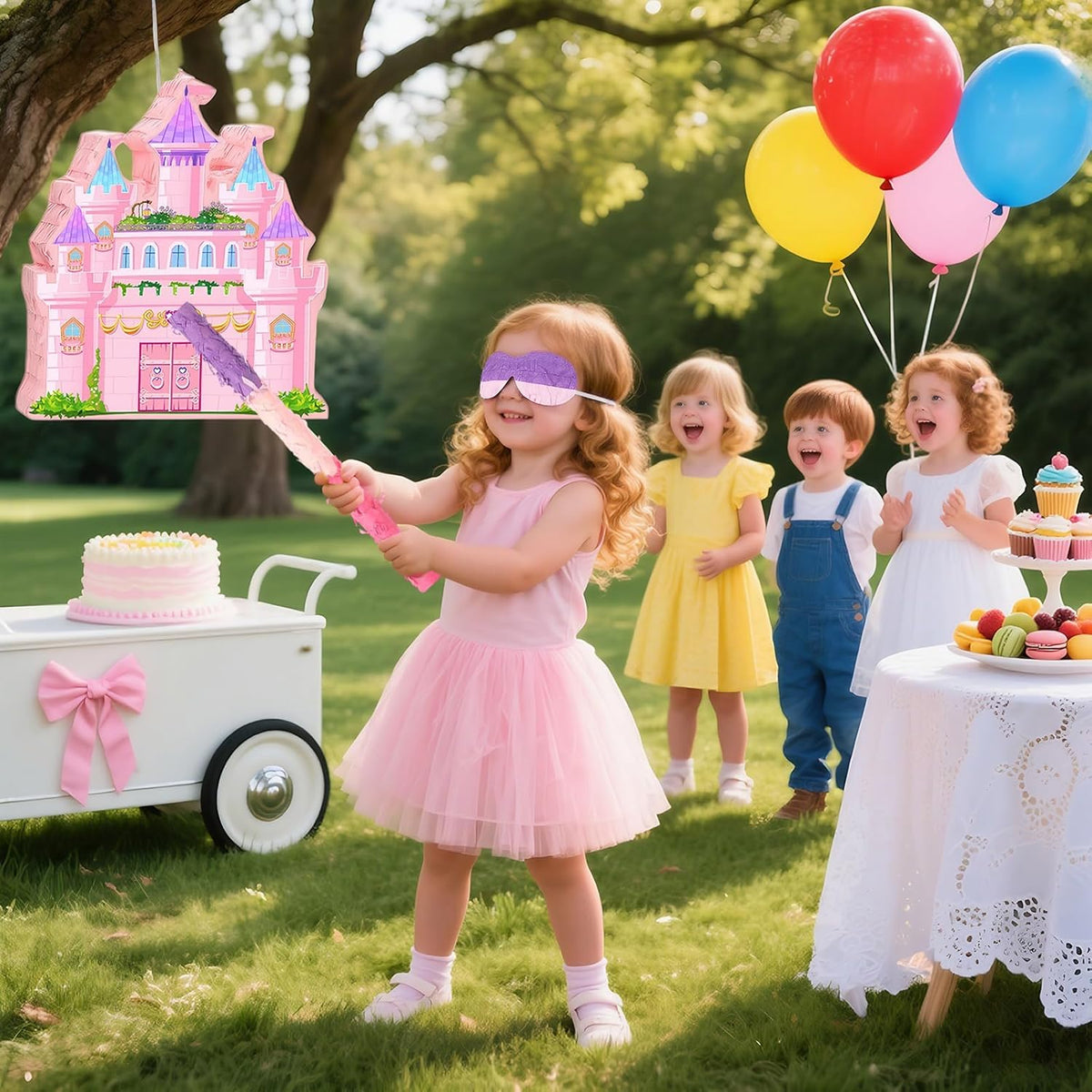 Princess Castle Pinata for Girl Birthday Party Supplies Pink Decorations Fairy Cardboard Castle