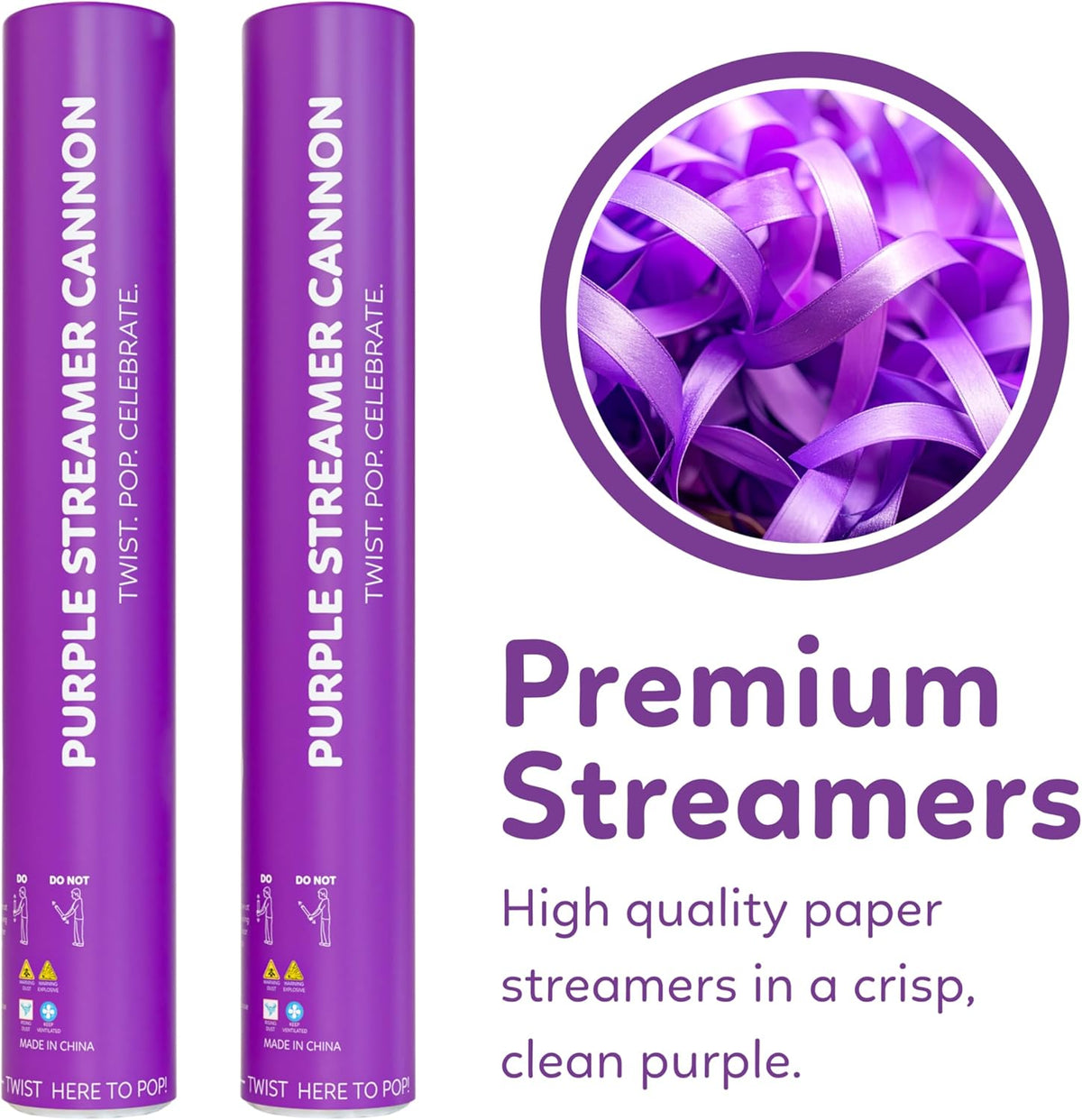 2 Pack Streamer Cannon Confetti Poppers | Biodegradable Purple Confetti | TUR Party Supplies |
