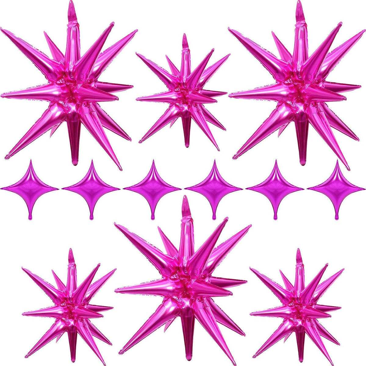 Hot Pink Star Balloons 12pcs, 27/22 Inch Foil Star Explosion Balloons, Large Spike Mylar Cone