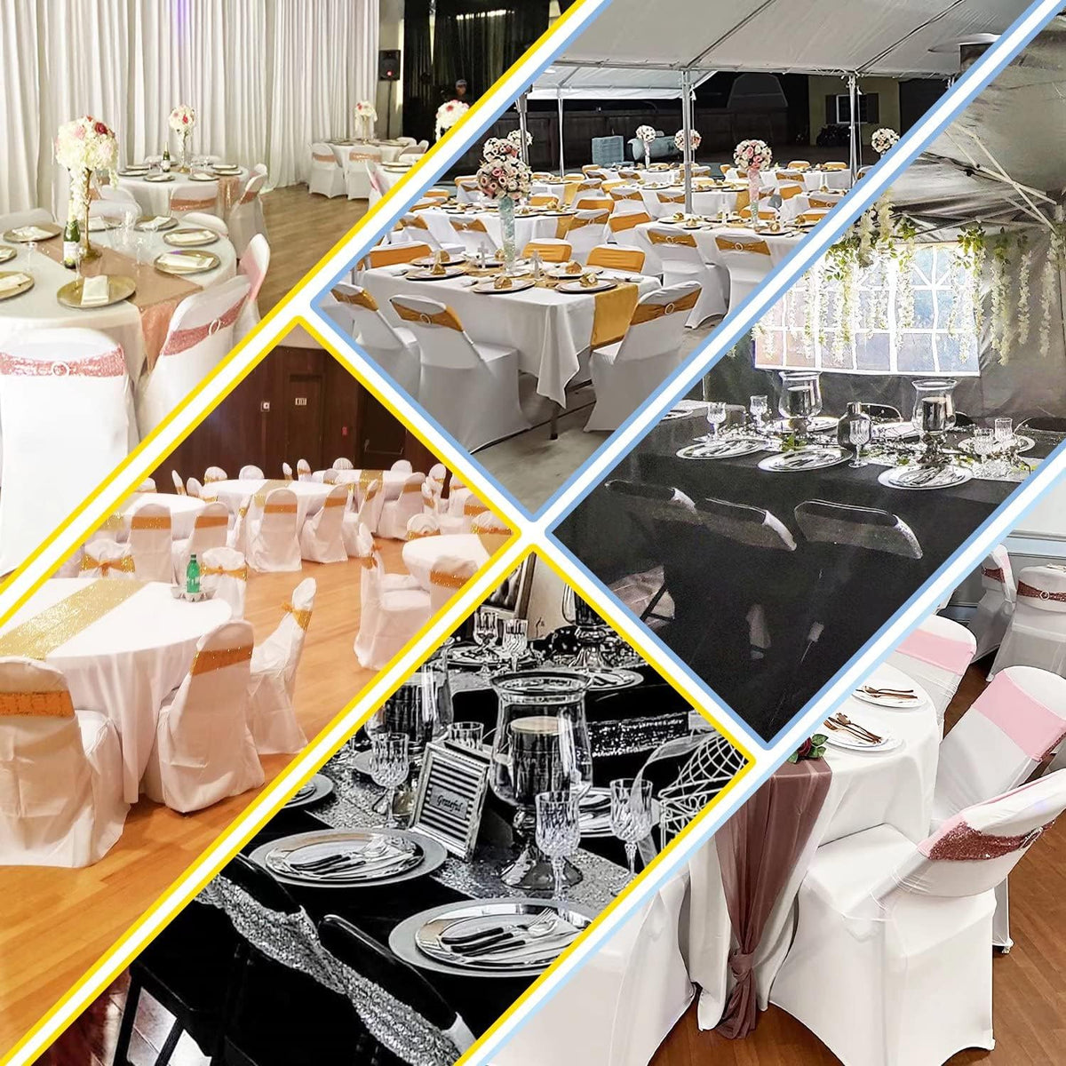 10 Pcs Chair Sashes Sequin Stretch Chair Bands Spandex Polyester Bows for Party Hotel Wedding