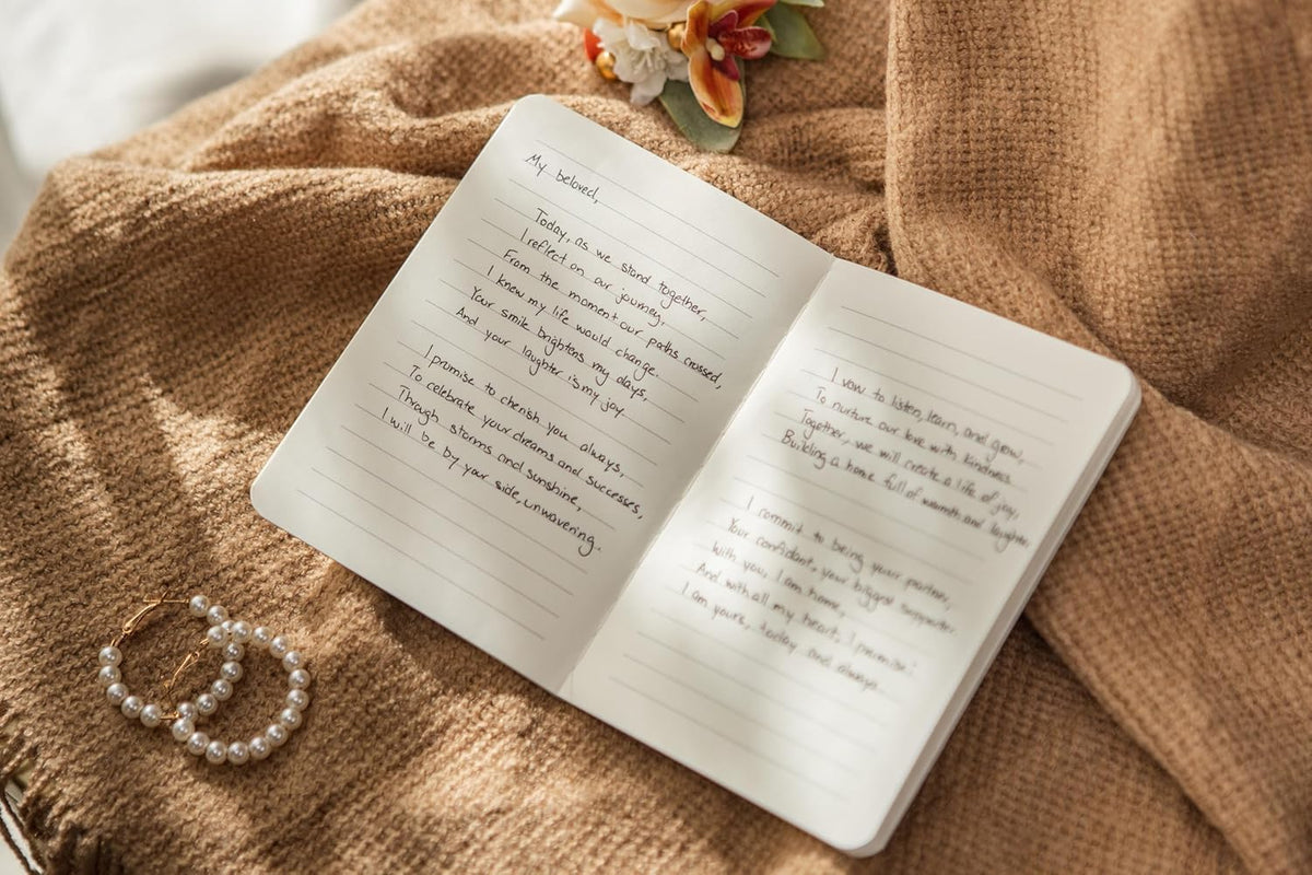 Slim Vow Books (Set of 2 - Design 1) - Soft Cream Canvas Linen Textured Cover Wedding Vow Booklets