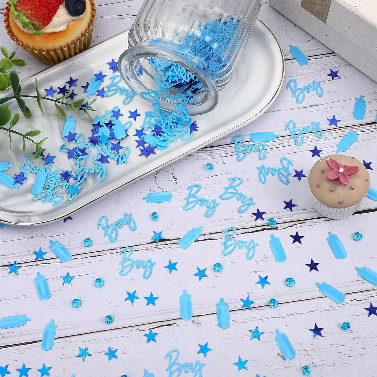 MARFOREVER Blue Confetti, Baby Shower Decorations Glitter Boy Table Confetti Sprinkle Gender Reveal