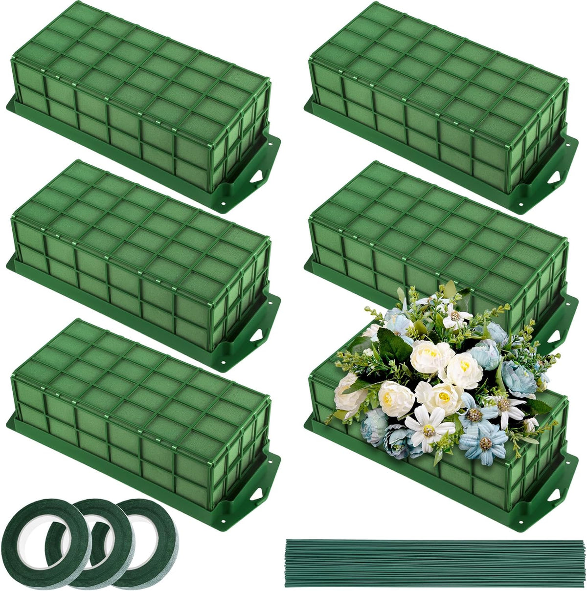 Aodaer 6 Pieces Floral Foam Cage with Floral Foam for Fresh and Artificial Flowers Rectangle Dry