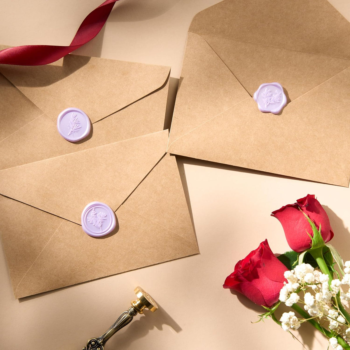 Wax Seal Stickers (60 Pcs, 3 Designs in 1 Pack) Premium Envelope Seal Stickers for Wedding