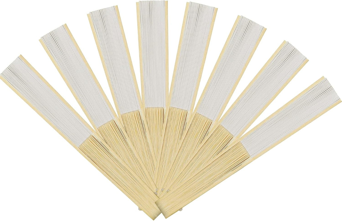 Coucoland 50Pcs Hand Fan Bulk - White Bamboo Folding Handheld Fan Hand fan for Wedding Home
