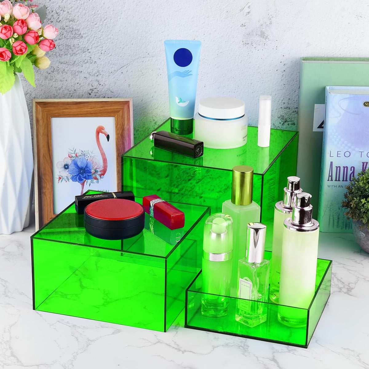 Green Buffet Risers 3 Pcs Acrylic Boxes Display Risers for Buffet Table Parties Weddings Catering &