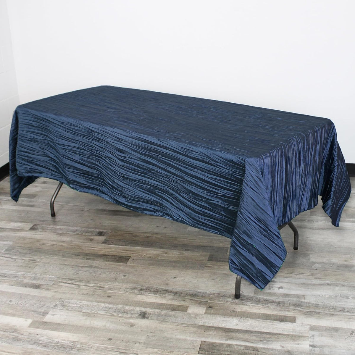 YOUR CHAIR COVERS - 60 x 102 inch Rectangular Crinkle Taffeta Tablecloth - Navy Blue, Rectangle