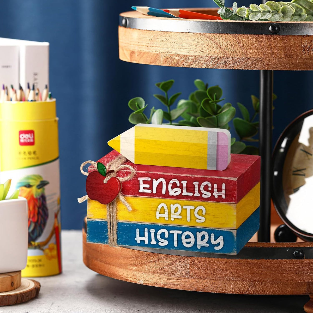 4 Pcs Back to School Table Decorations First Day of School Tiered Tray Decorations Decorative Mini