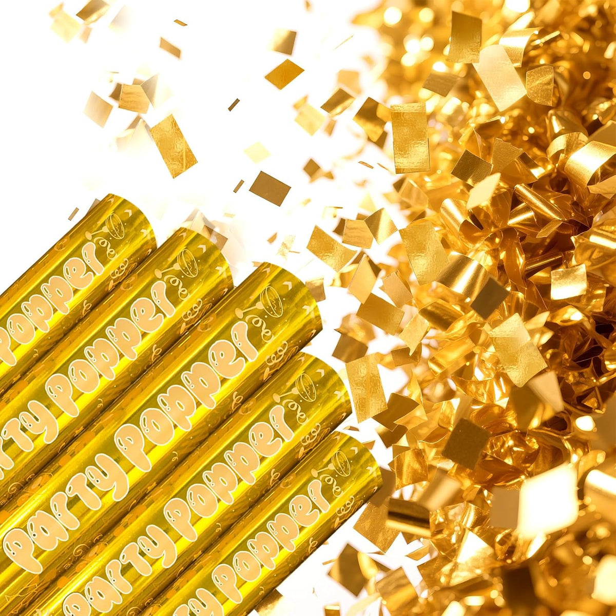 12 Inch Gold Confetti Poppers | 5 Pack Confetti Cannons for Weddings, New Years, Graduation