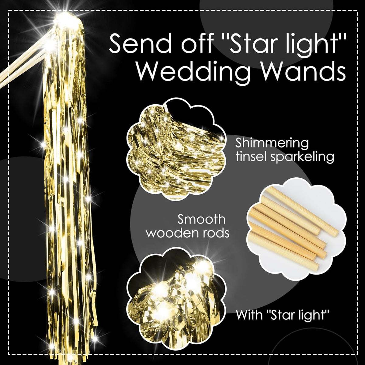 100 Pcs Lighted Wedding Wands LED Tinsel Wands Light up Streamers Sparklers for Wedding Send Off