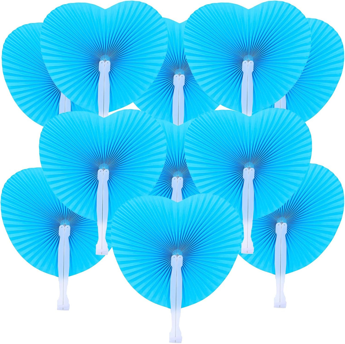 12 Packs Decorative Paper Folding Hand Fans Handheld,Blue Heart Foldable Wedding Fans Chinese and
