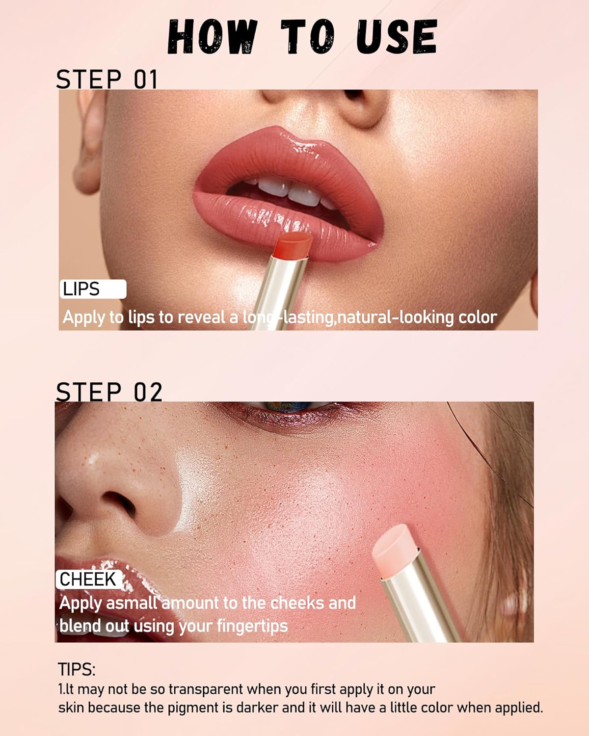 PH Color Changing Lipstick, Waterproof Temperature Color Change Lip Balm, Multi-Use Lip and Cheek