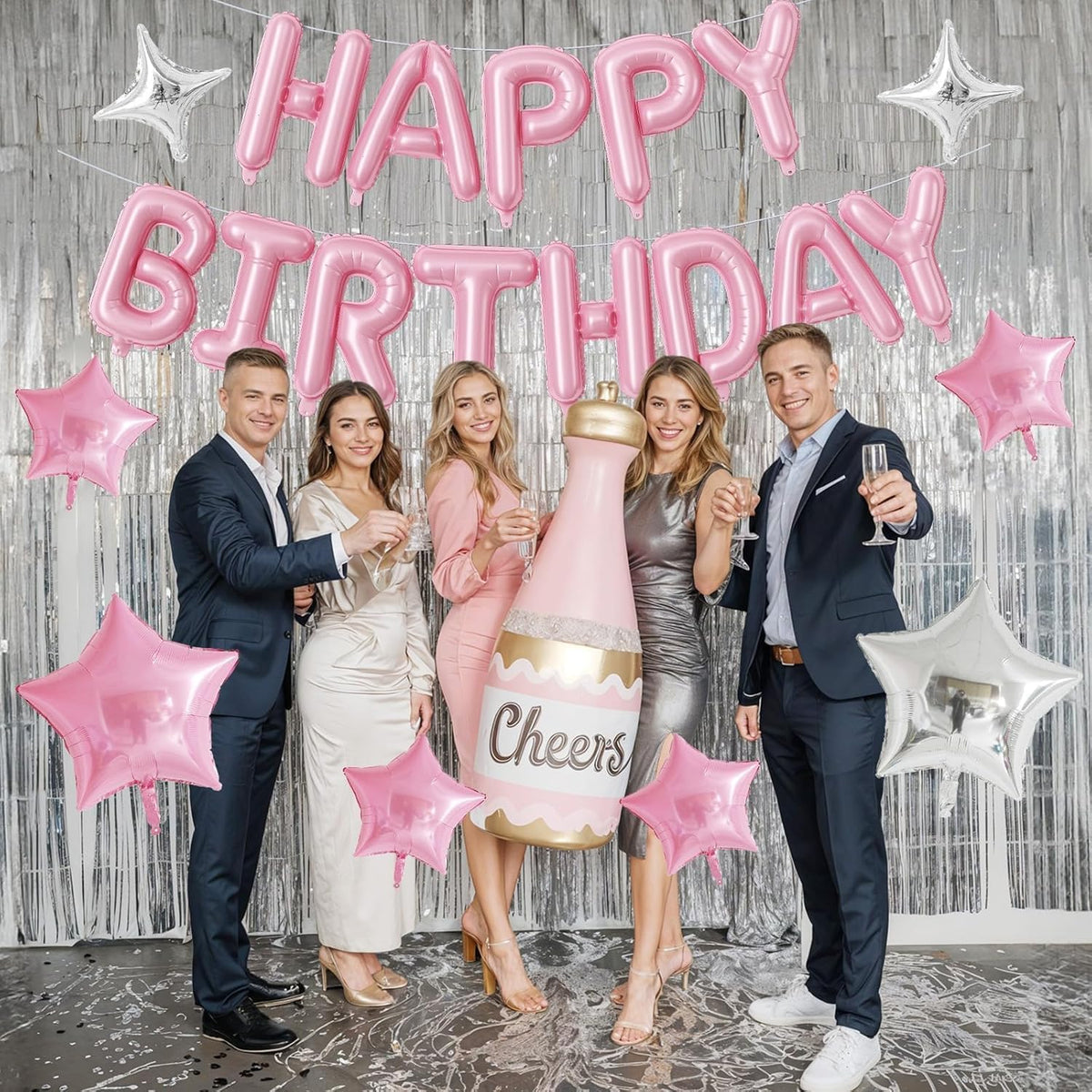 Happy Birthday Balloon Banner, 16 Inch Light Pink Mylar Foil Letter Balloons, Reusable Birthday