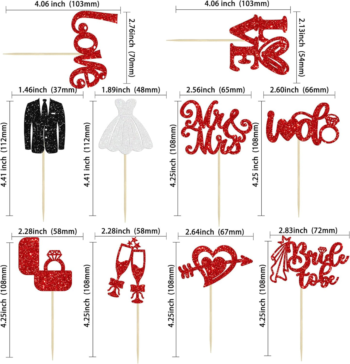 Ephlyn 30Pcs Bride to be Cupcake Toppers Glitter Wedding Cake Topper Decorations I Do Love Heart