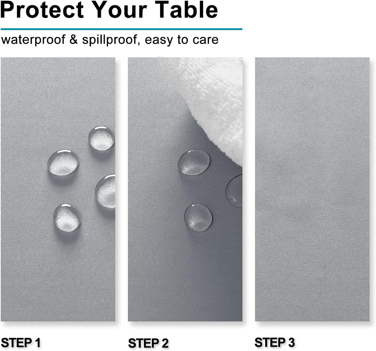 Hiasan Silver Grey Rectangle Tablecloth - Waterproof and Spillproof Washable Fabric Table Cloth for