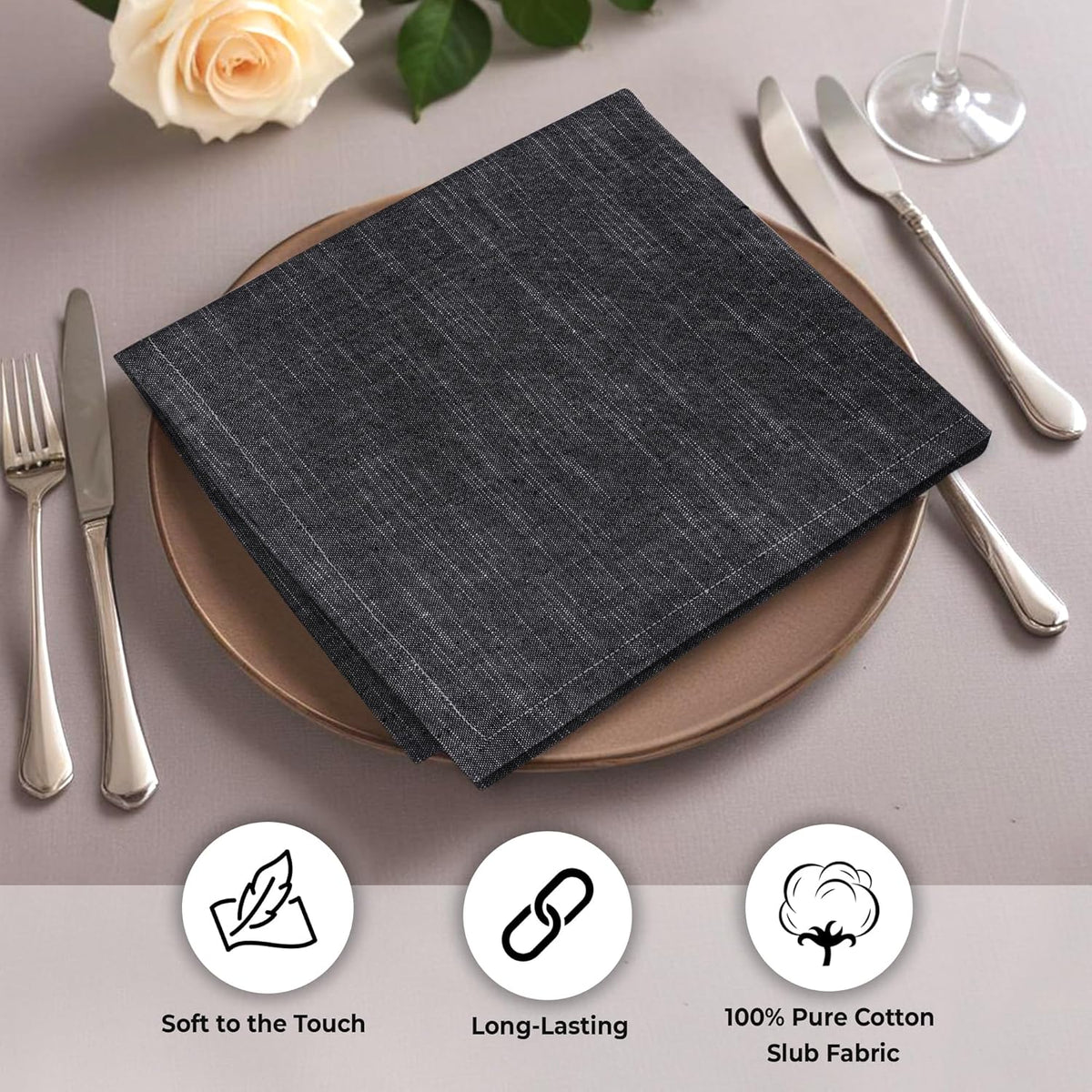 Urban Villa Dinner Napkins Black White Chambray Cloth Napkins (Set of 12) Oversized 20x20