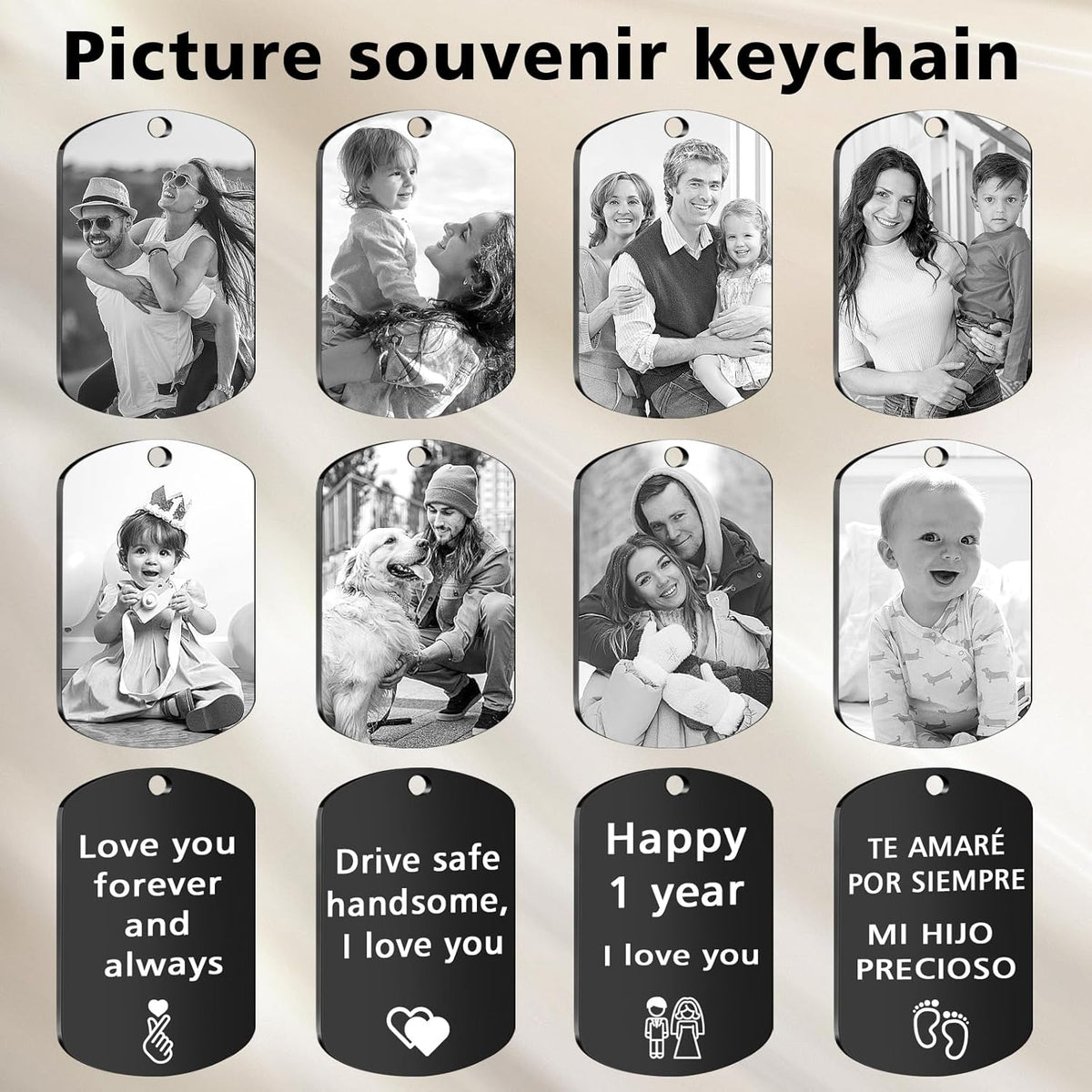 Personalized Keychain with Engraved Photo & Text Customized Custom Gift for Boyfriend, Girlfriend