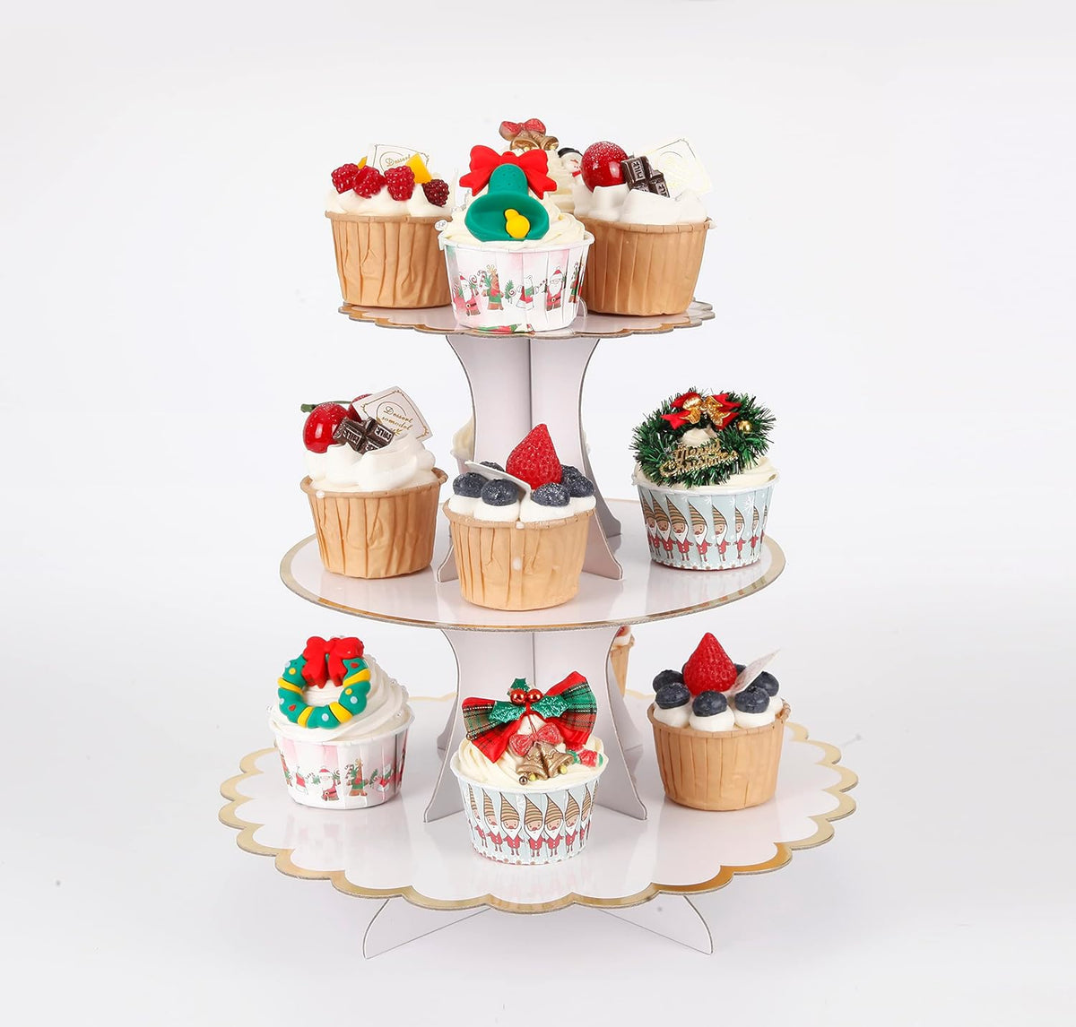 3-Tier Cupcake Stand, Lace Trim Cake Stand Holder, Tiered DIY Cupcake Stand Tower for Dessert Table