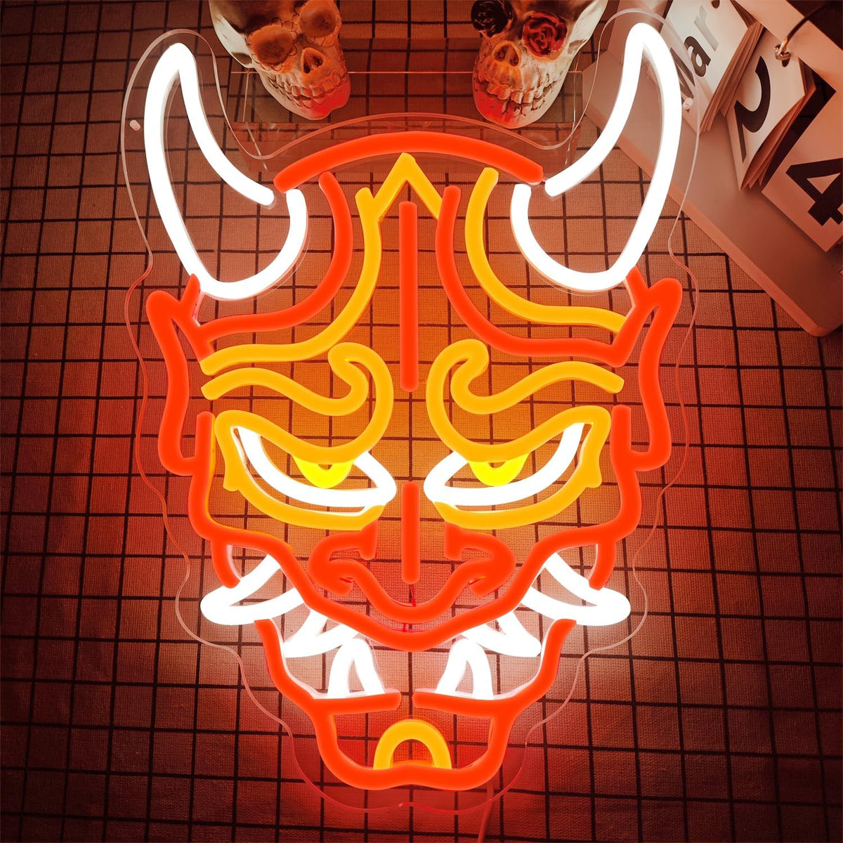 Prajna Mask Neon Signs Hannya Mask Neon Sign Led Neon Signs for Wall Decor Tattoo Neon Sign for