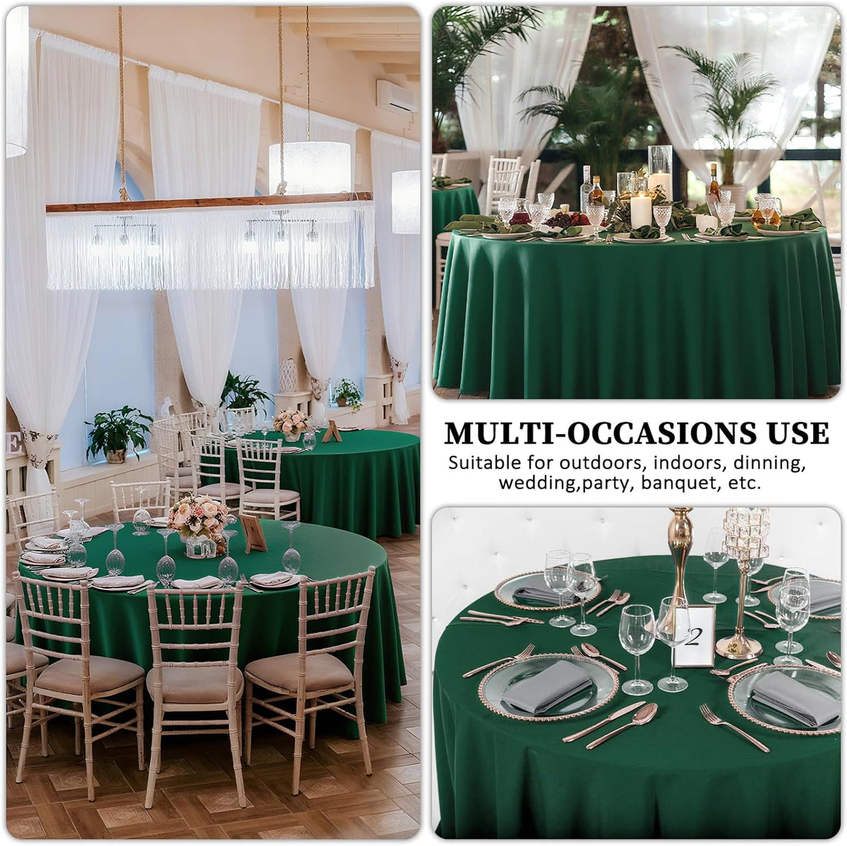 8 Pack Dark Green Round Tablecloth 90 Inch Stain and Wrinkle Resistant Round Hunter Green Table