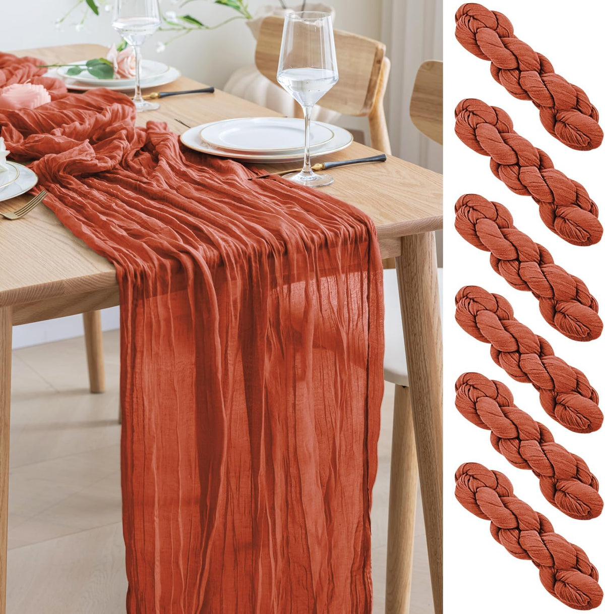 Asee'm 6pcs Cheesecloth Table Runner 120 Inches Long Terracotta Boho Gauze Cheese Cloth Runner 10FT