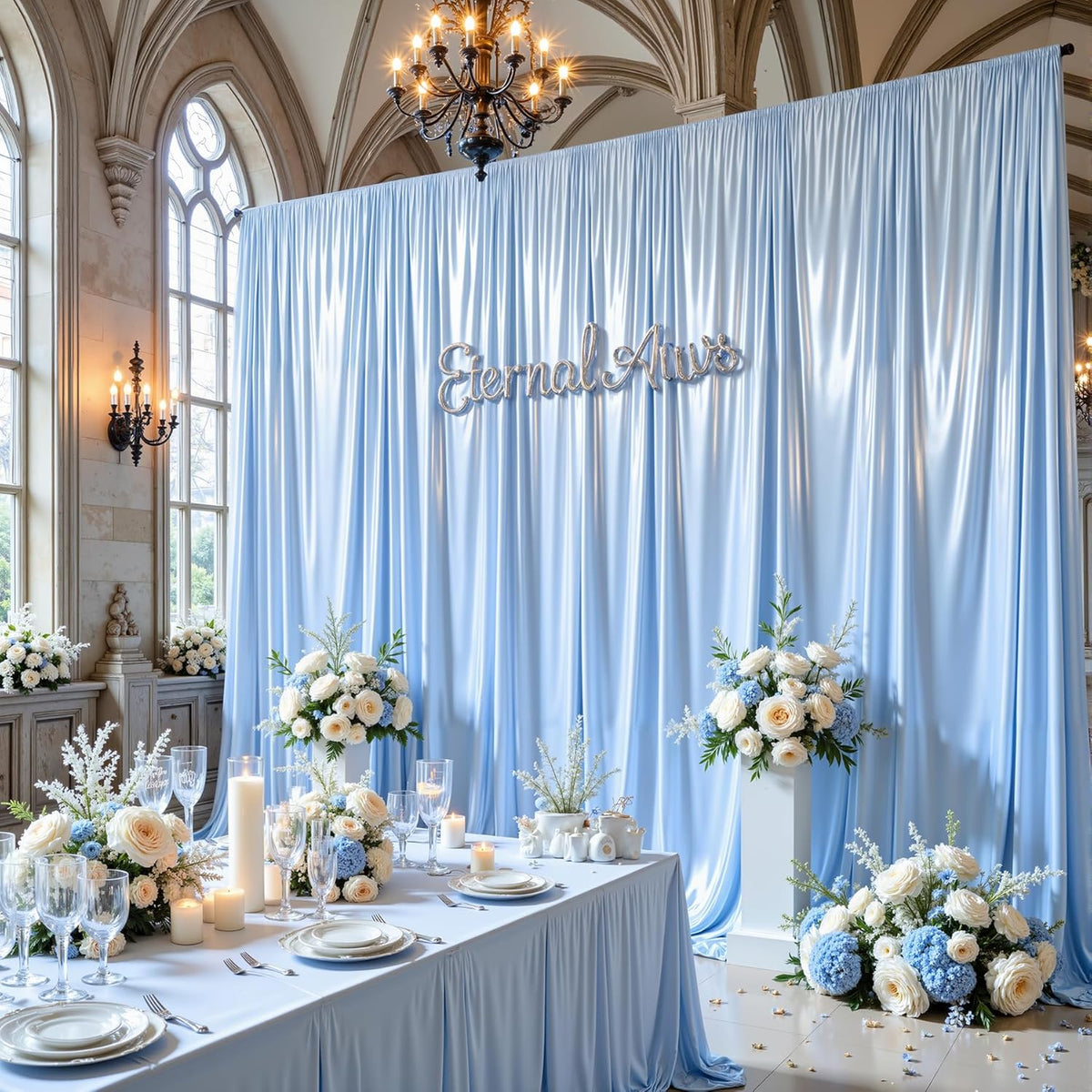 Blue Satin Backdrop Curtains 2 Panels - Glitter Photo Drapes for Baby Shower, 10x10FT Shimmer Back