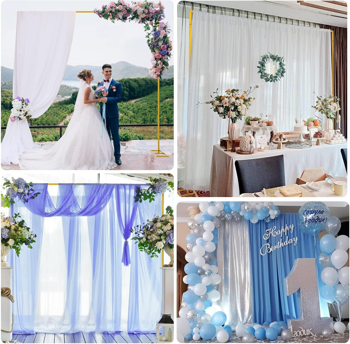 Wokceer 10x10 FT Backdrop Stand Heavy Duty Pipe and Drape Kit, Adjustable Gold Backdrop Stand for
