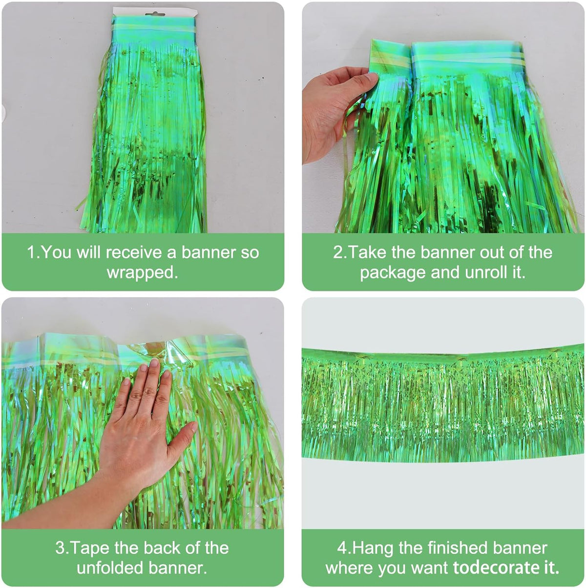 BEISHIDA 3 Packs Metallic Foil Fringe Garland Shining Green Wall Hanging Tinsel Fringe Banners for