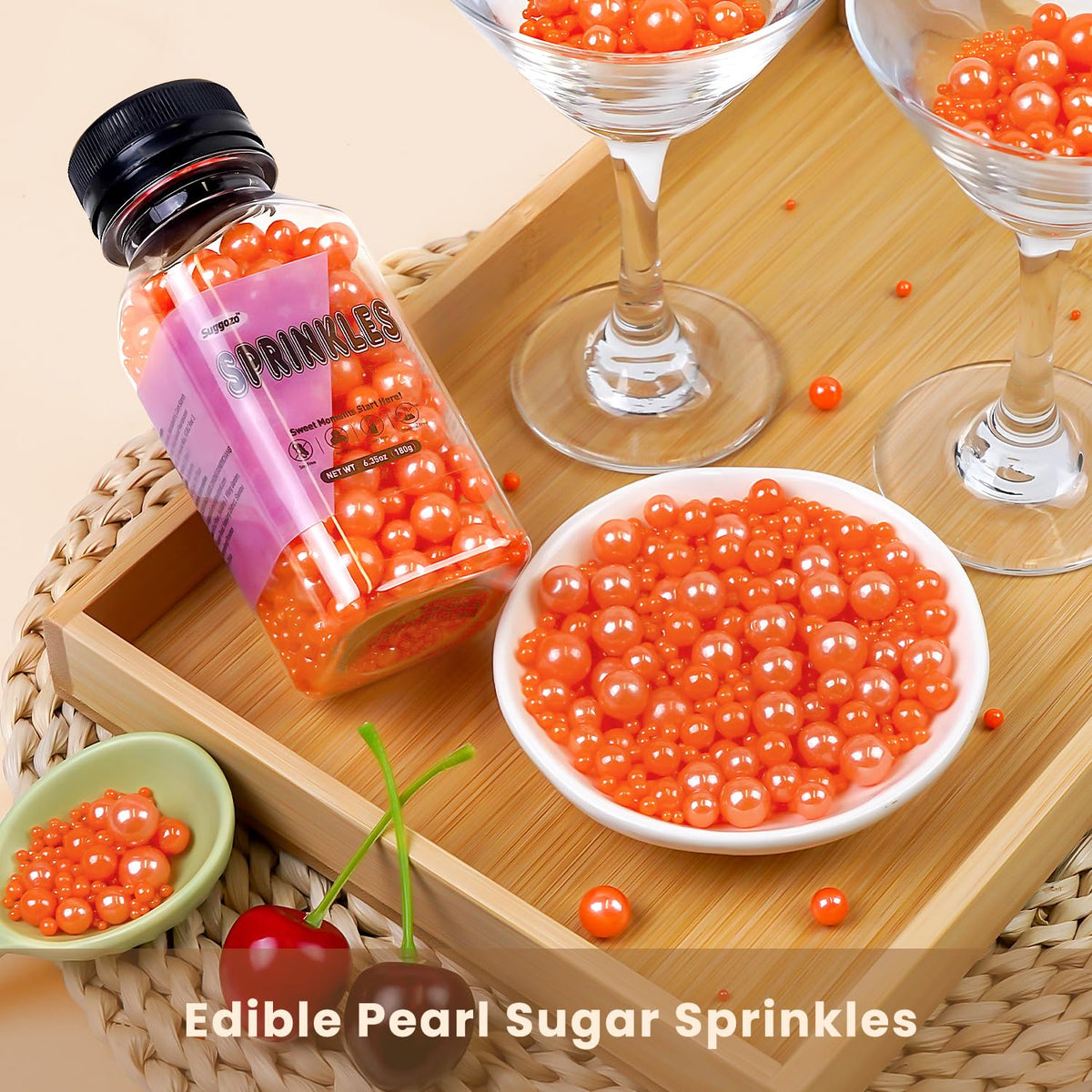 Edible Orange Pearl Sugar Sprinkles, Edible Sugar Sprinkles, Pearls for Cake Decorating, Ice Cream