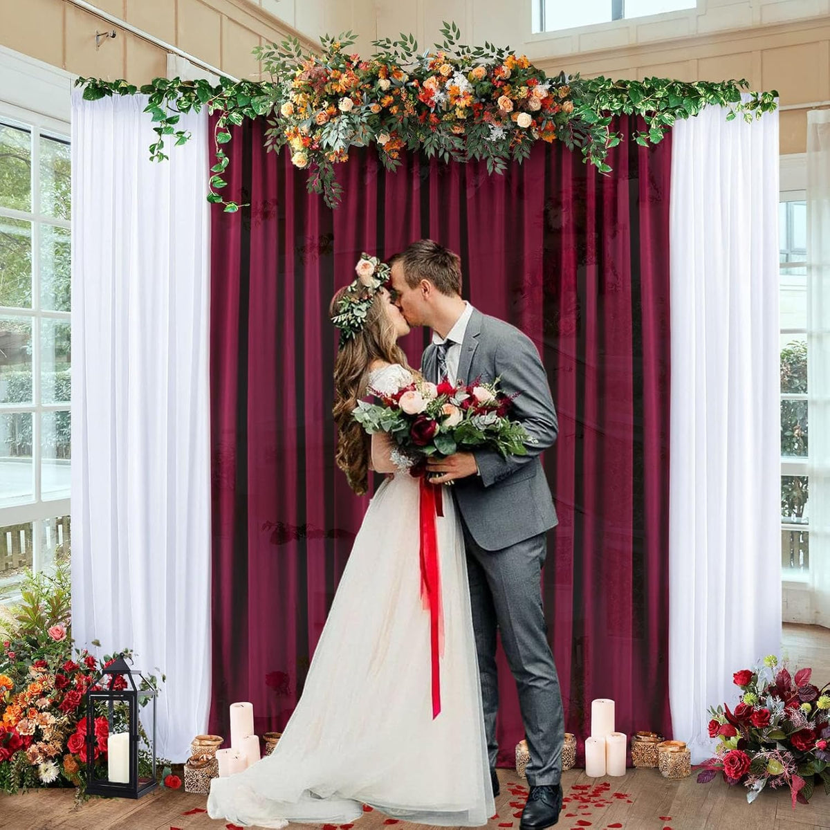 10 x 10 Feet Burgundy Backdrop Curtain for Partie, Background Curtains for Photoshoot, Birthday