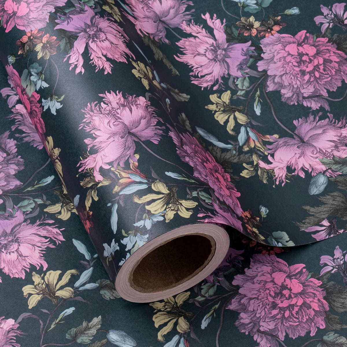 WRAPAHOLIC Kraft Floral Wrapping Paper Roll - Mini Roll - 17 Inch x 16.5 Feet - Vintage Flower
