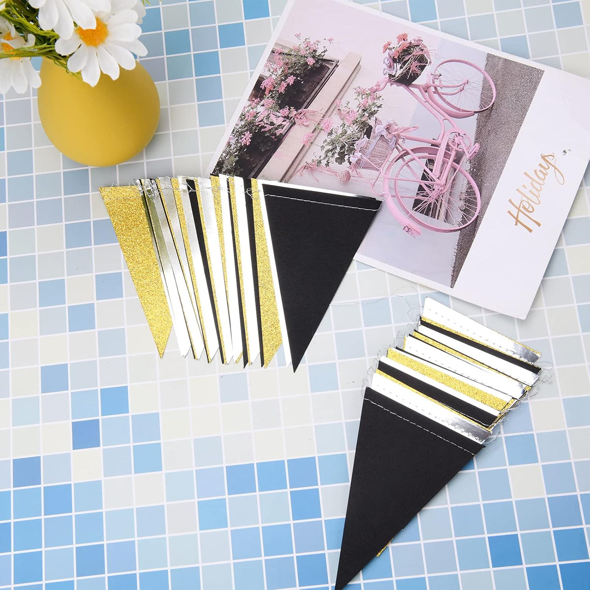 Triangle Flag Bunting Banner, MerryNine 3 Pack 30 Feet Vintage Style Pennant Banner for Wedding