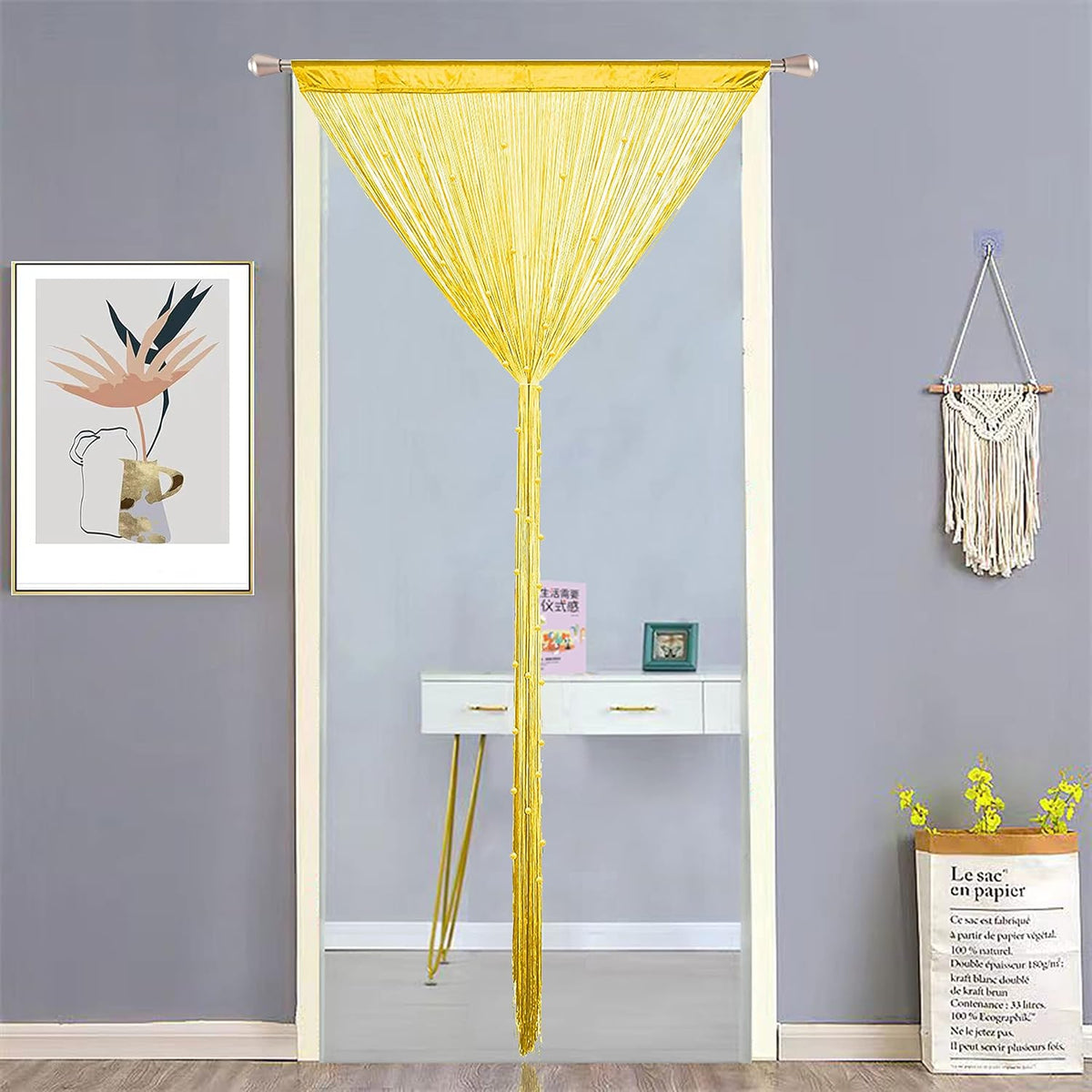 Beaded Doorway Curtain Door Beads Dense String Curtains Fringe Hippie Perfect for Wall Hanging