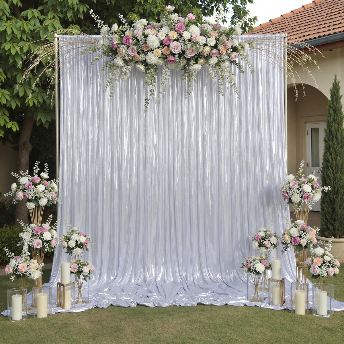 10ftx10ft Sequin Silver Backdrop Curtain for Parties, Wrinkle Free Thick Glitter Photo Backdrop