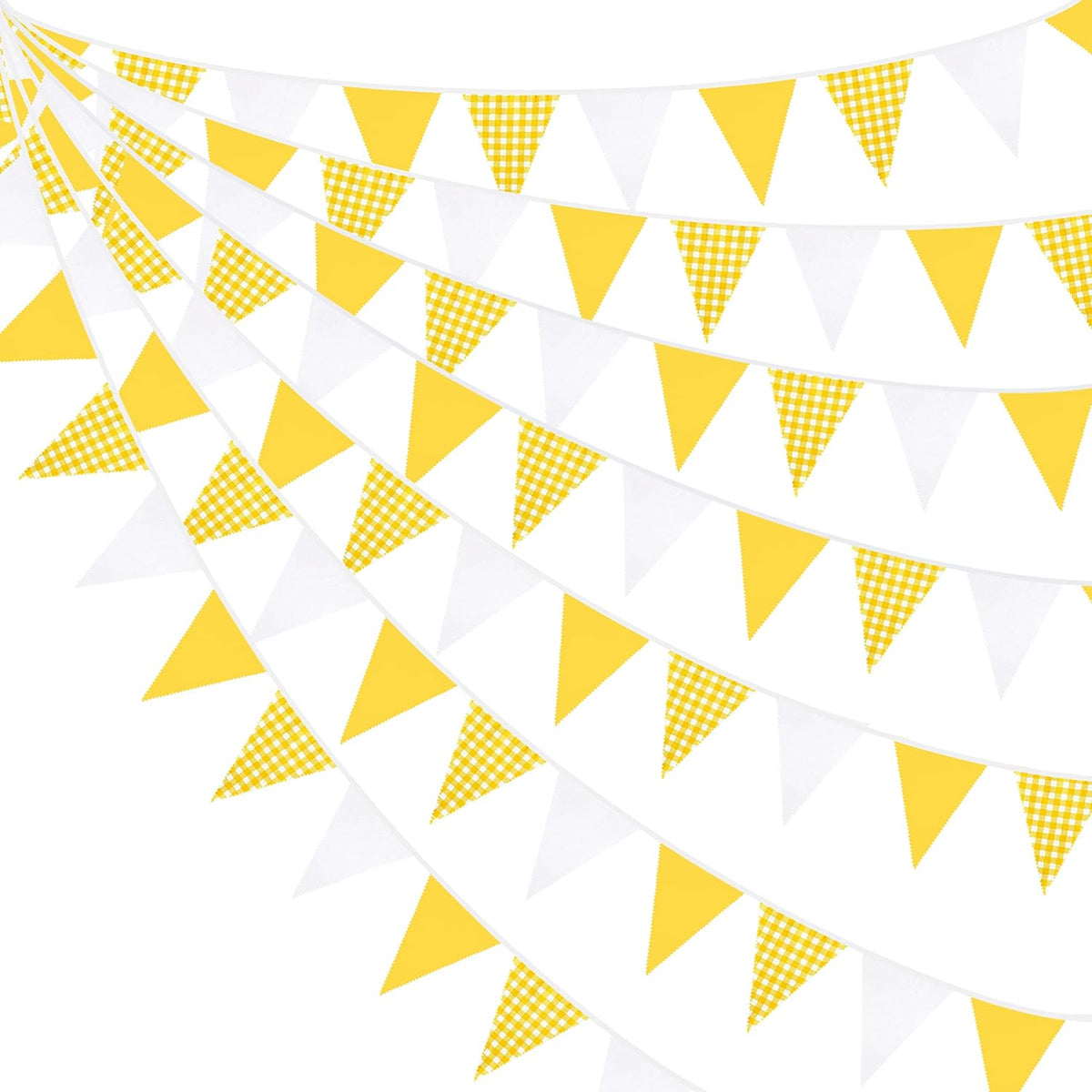 32Ft Yellow Plaid Checkered White Pennant Banner Fabric Gingham Triangle Flag Bunting Garland for