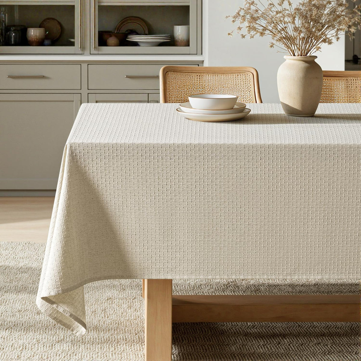 MIULEE Natural Linen Cottton Table Cloth Rectangle Tablecloth Waterproof Spillproof Cross-Star