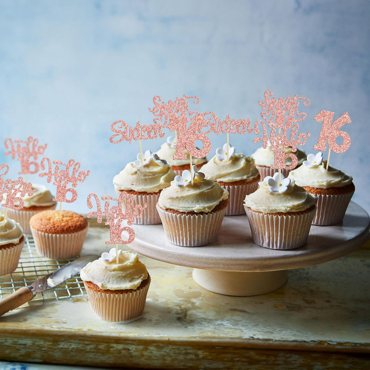 30pcs 16th Birthday Cupcake Toppers - Sixteen Happy Cupcake Picks, Cheers to Sweet 16 Cake