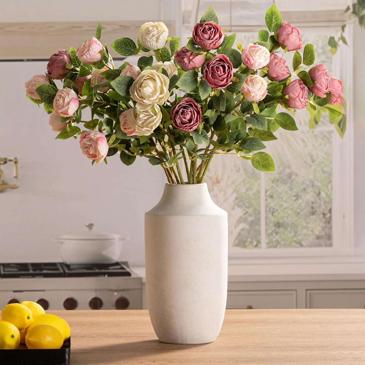 Mitt&Ditt Ceramic Flower Vase, 12.5 inch Tall Off-White Vase, Large Decorative Terracotta Vases