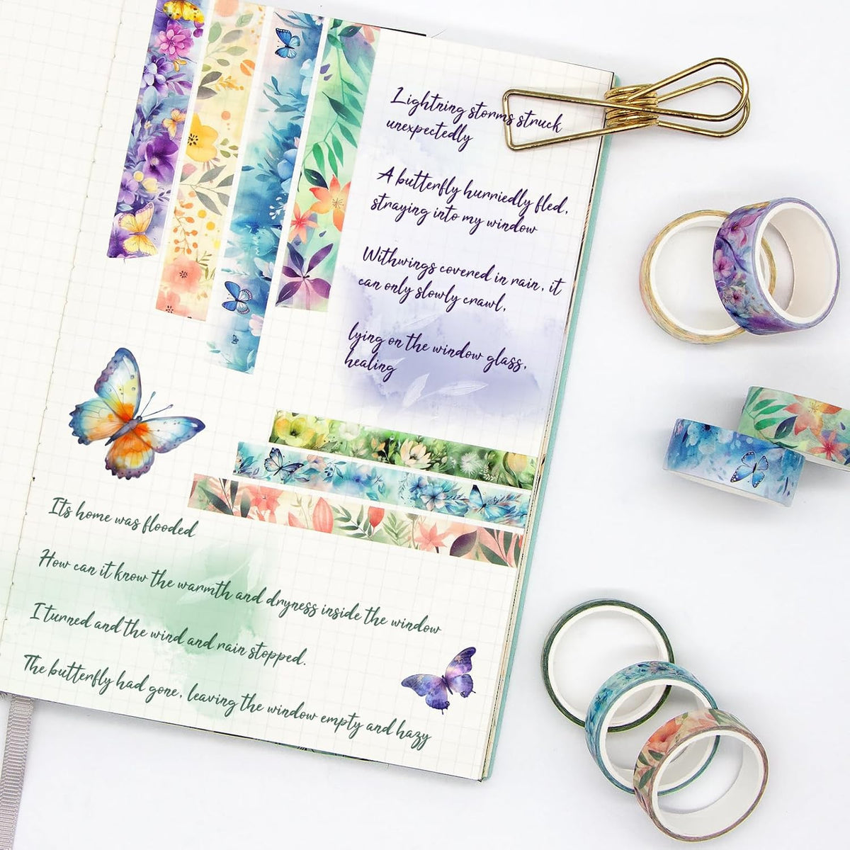 20 Rolls Washi Tape Set - Floral Butterfly Decorative Masking Tape, Adhesive Tape for Bullet