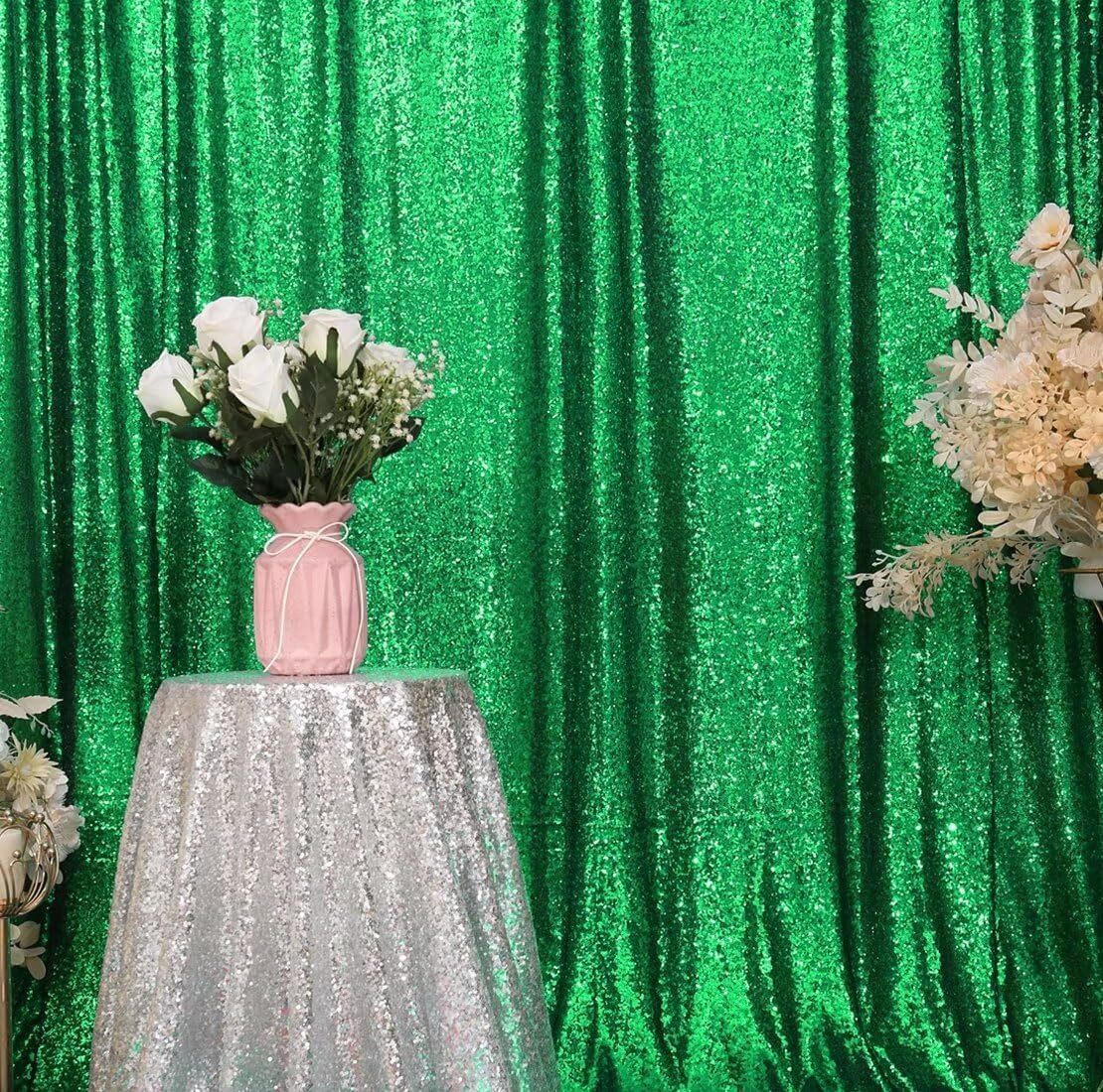 Eternal Beauty Green Sequin Backdrop, 8x10 Ft Glitter Background Curtains for Christmas Shimmer