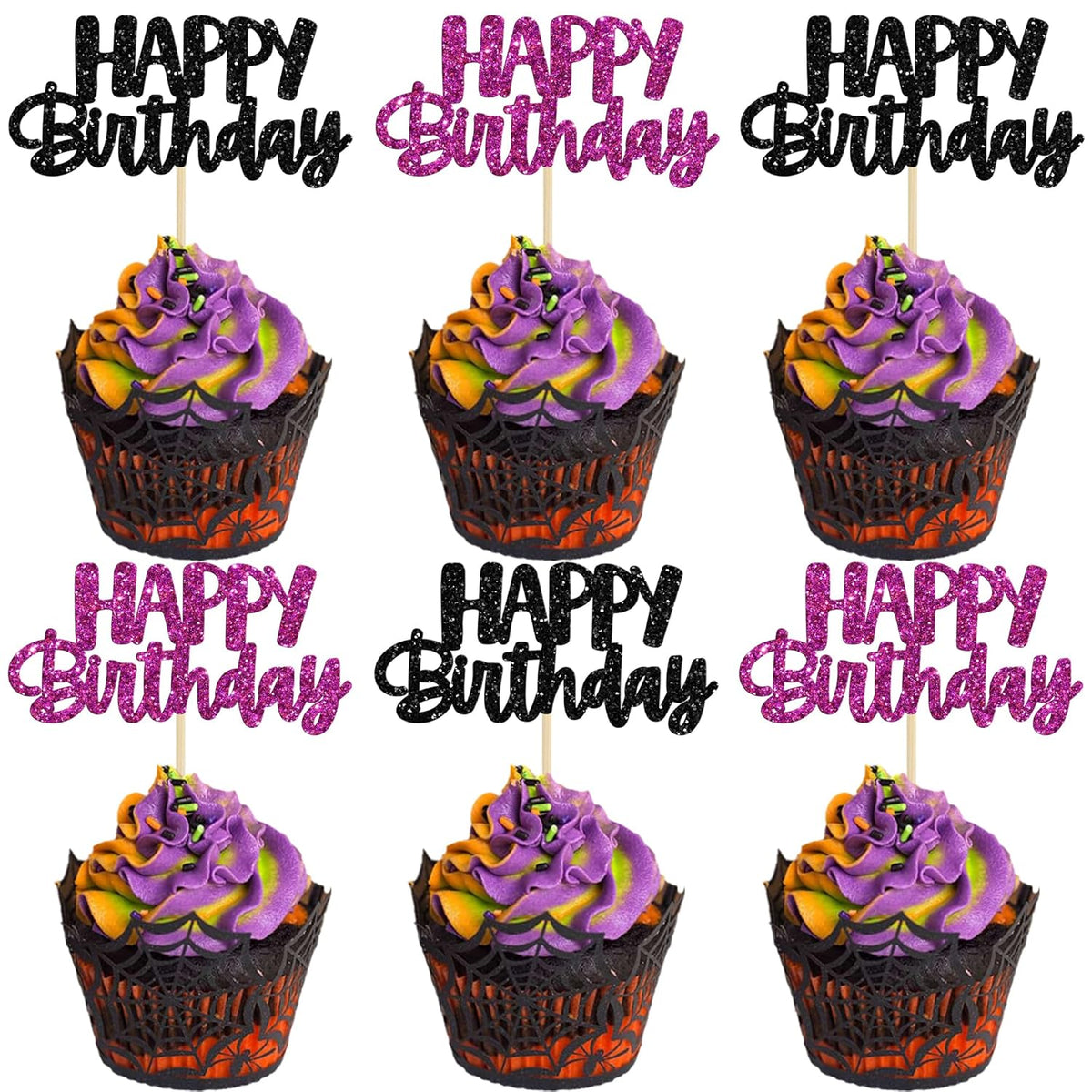 Gyufise 24Pcs Happy Birthday Cupcake Toppers Glitter Birthday Cake Topper Decorations for
