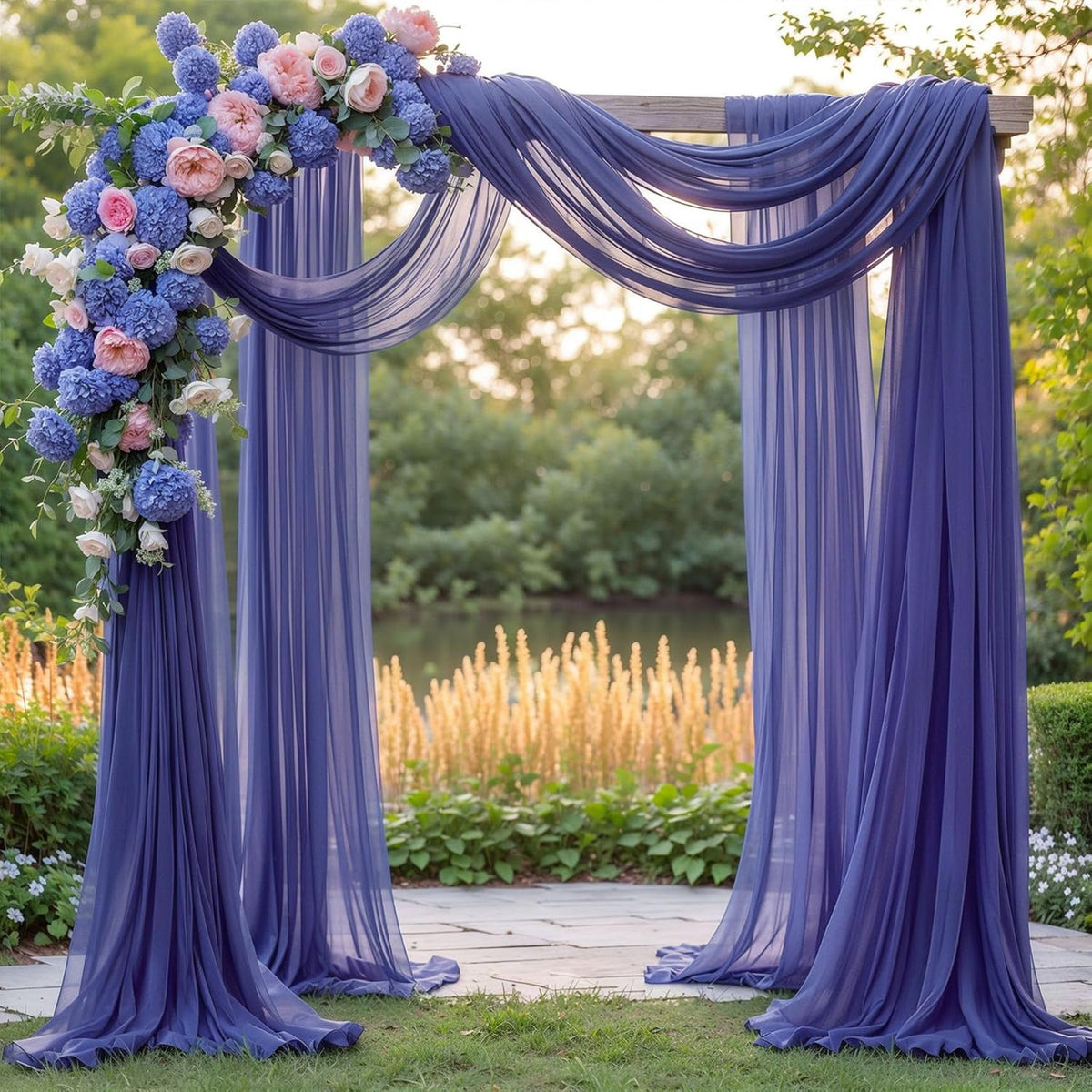 PARTISKY Wedding Arch Draping Fabric, 2 Panels 6 Yards Navy Blue Sheer Backdrop Curtain Window
