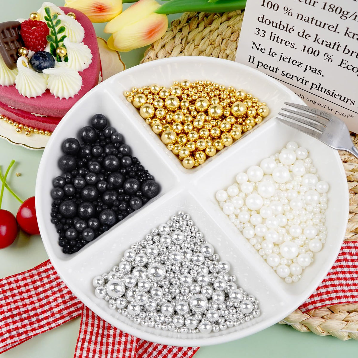 Dazzjoy Mix Pearl Sprinkles, Food Grade, Edible Pearls for Cake Decorating, 150g/5.29oz, Cake