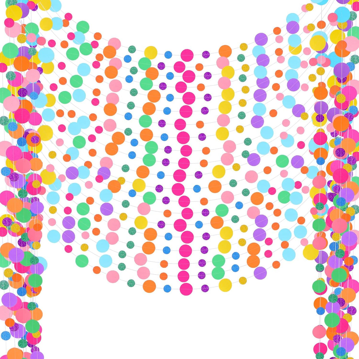 Outus 20 Pieces Colorful Dots Paper Garland Round Glitter Garland Hanging Confetti Streamers