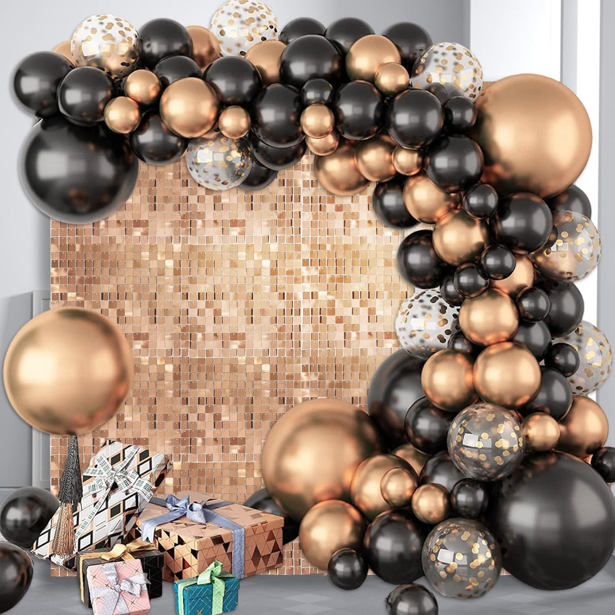 24PCS Champagne Gold Shimmer Wall Backdrop, Square Sequin Photo Backdrops Panel, Glitter Wall